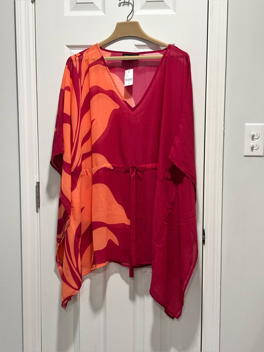 Lane Bryant Magenta & Orange V-Neck Swim Cover-Up Tunic with Drawstring - Picture 2 of 10
